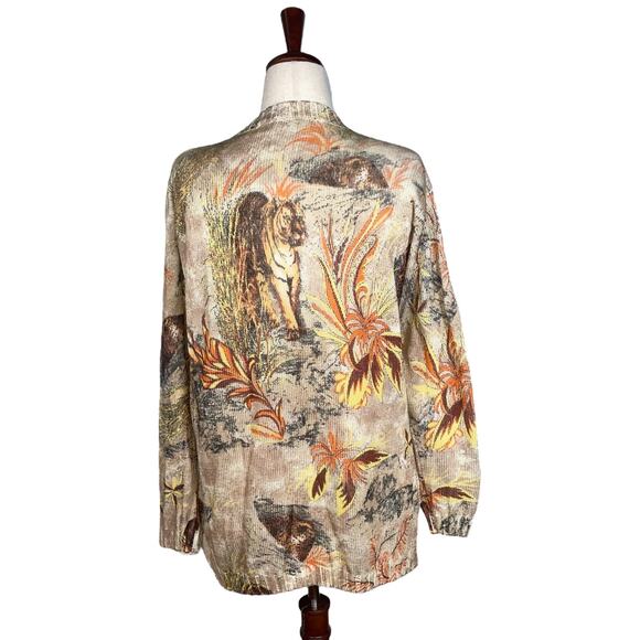 Angelo Marani Beige Print Cotton Cardigan     Size: XL - Picture 3 of 4